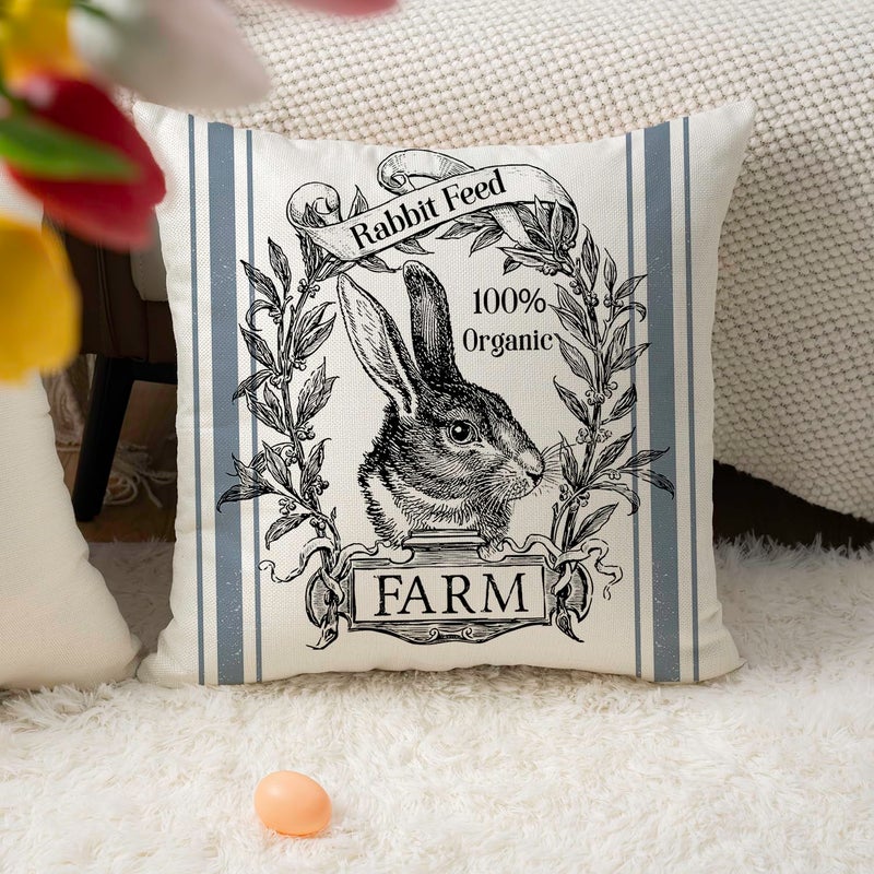 Faromily Vintage Farmhouse Bunny Throw Pillow Covers Retro Farm Rabbit Feed Home DÃ©cor Throw Pillow Case Cushion Cover 18" X 18" Set of 2 (Vintage Rabbit) - Image 3